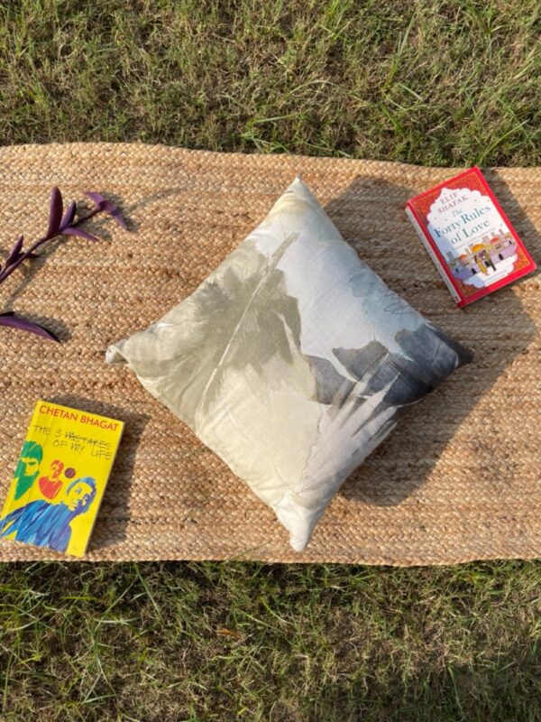 Upcycled cushion made from repurposed fabrics, eco-friendly and sustainable home décor accent piece