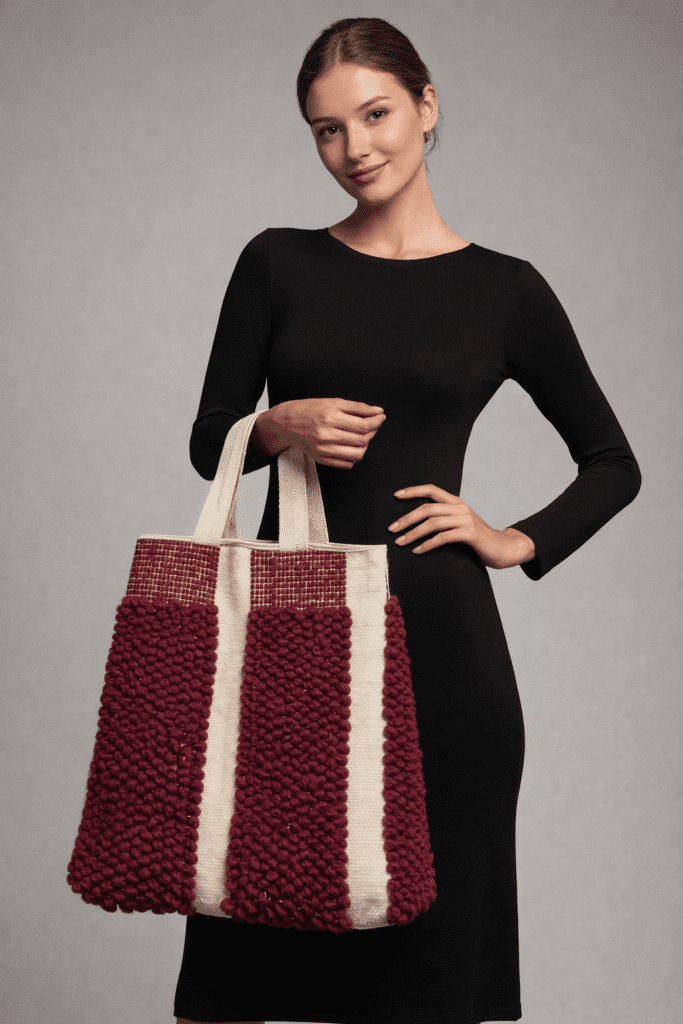 Upcycled tote bag made from recycled fabric, sturdy and spacious, suitable for college, shopping, and everyday use