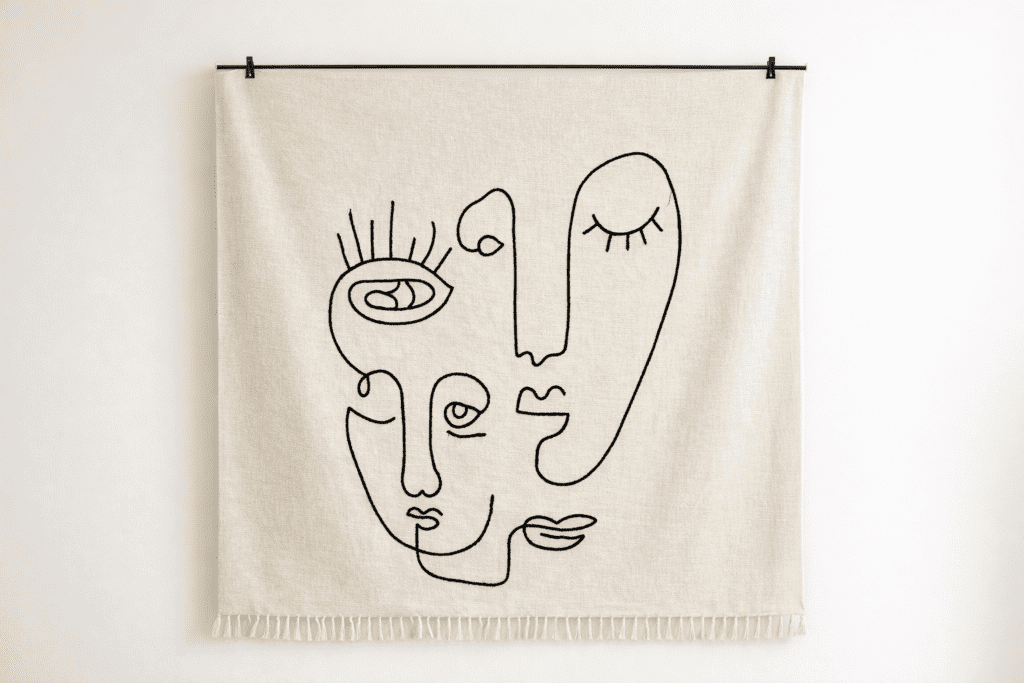 Handcrafted embroided decorative throw placed on a sofa