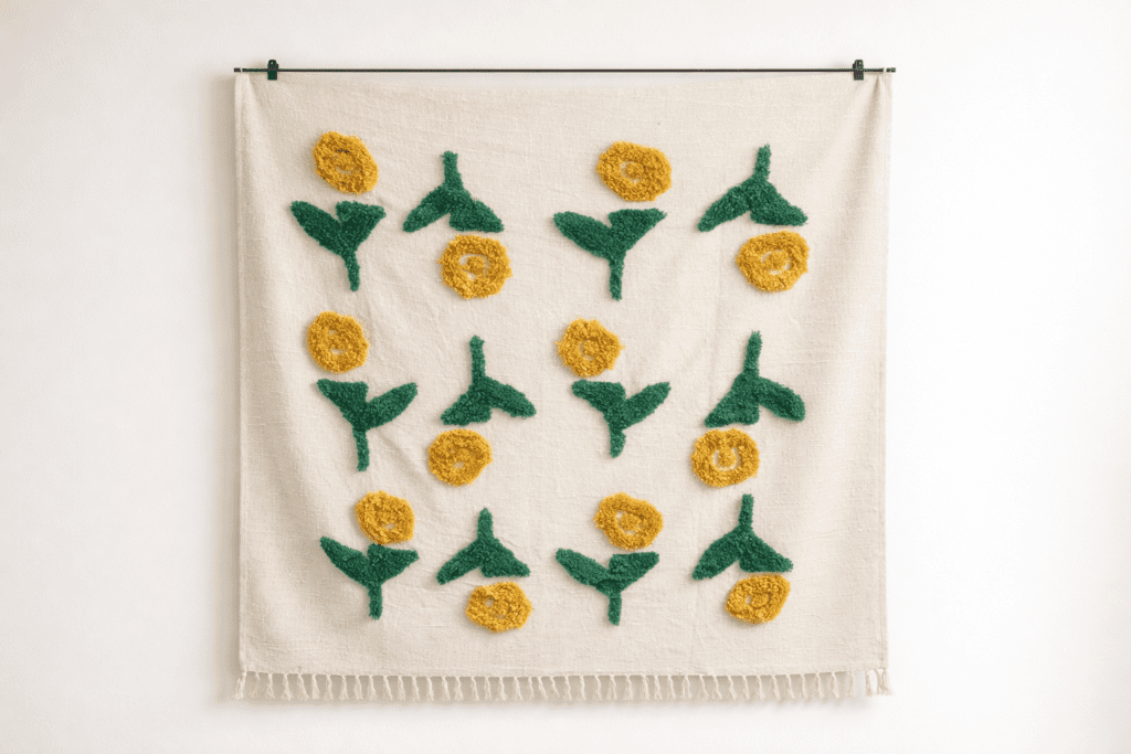 Natural tone textured cotton throw with 64 x 56 inch measurements