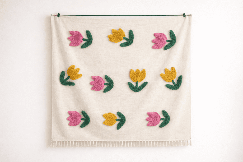 Ivory tufted cotton throw with measurements 64 x 56 inches