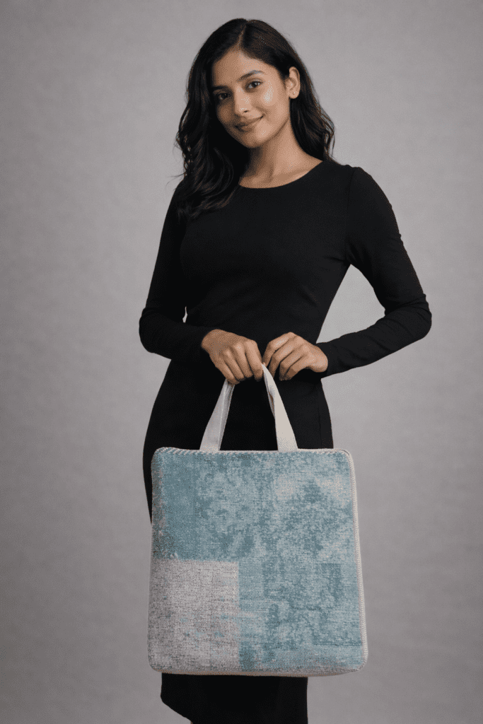Sustainable woven tote bag by Respun with sturdy handles and secure zip closure