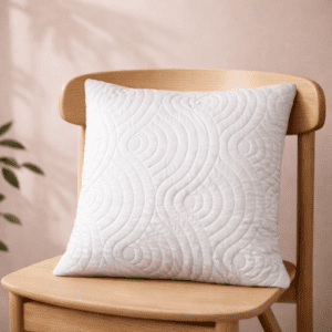 Upcycled sustainable cushion in neutral tones for eco-friendly home decor by Respun