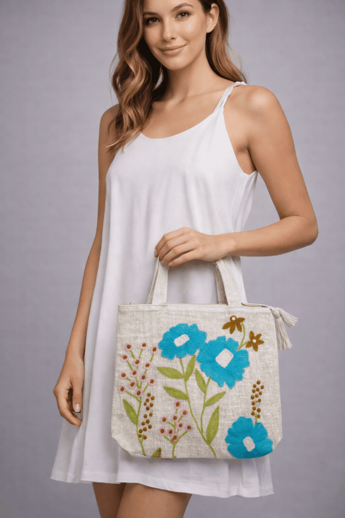 ReSpun designer sustainable tote bag with zip closure, spacious 16x15 inch everyday carry bag