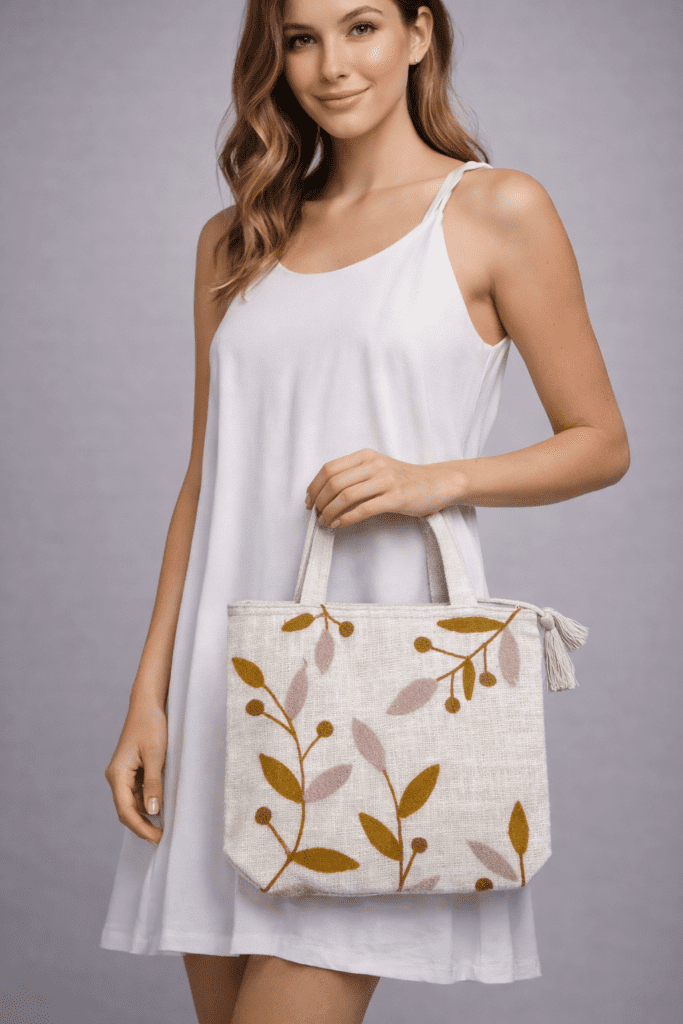 ReSpun designer sustainable tote bag with zip closure, spacious 16x15 inch everyday carry bag