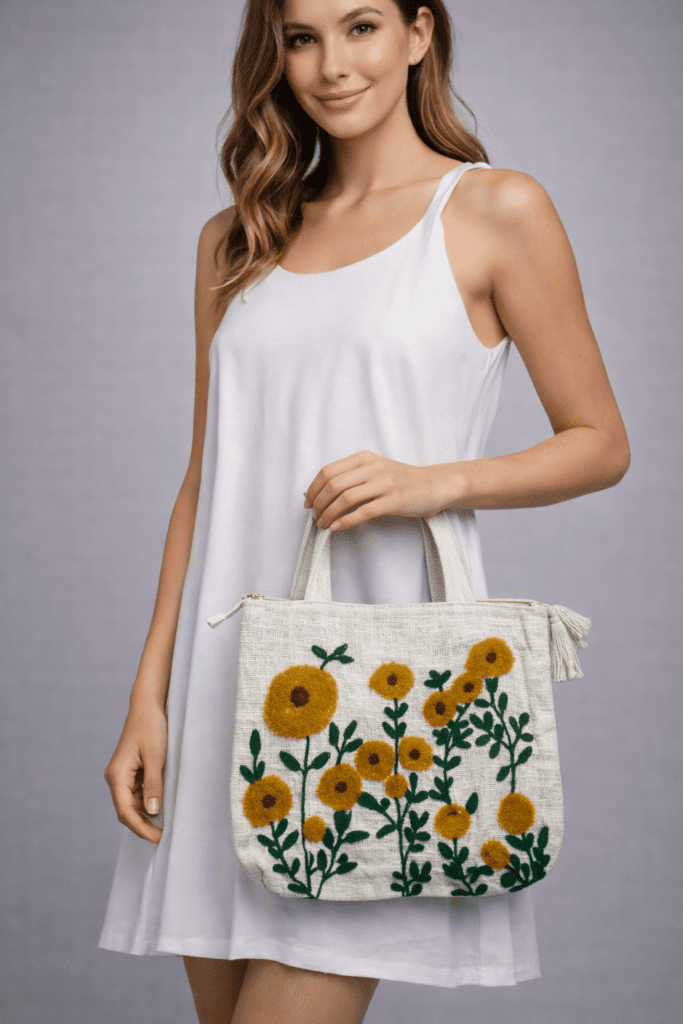 ReSpun designer sustainable tote bag with zip closure, spacious 16x15 inch everyday carry bag