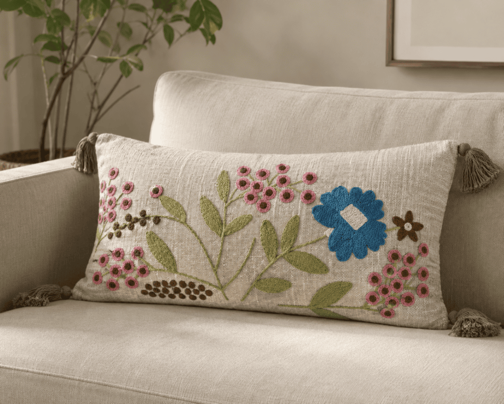 12 x 20 inch rectangular decorative cushion cover by Respun styled on a sofa