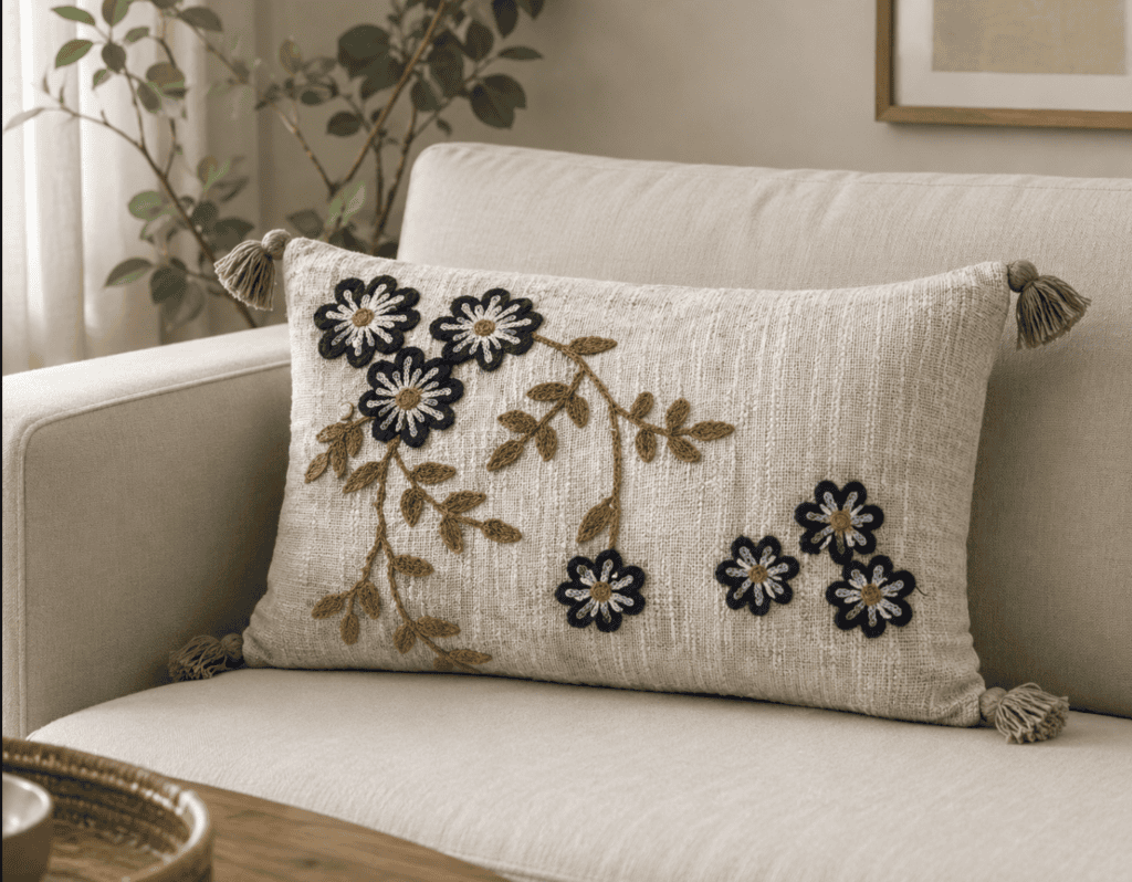 12 x 20 inch rectangular decorative cushion cover by Respun styled on a sofa