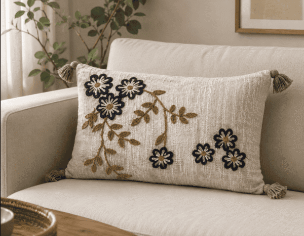 12 x 20 inch rectangular decorative cushion cover by Respun styled on a sofa