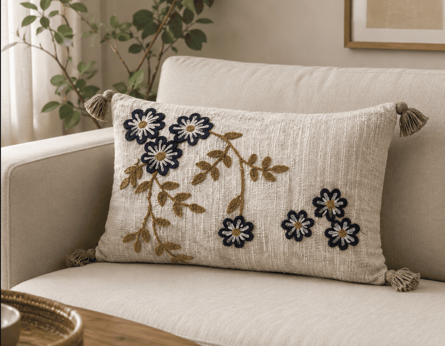 12 x 20 inch rectangular decorative cushion cover by Respun styled on a sofa
