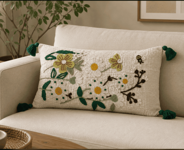 12 x 20 inch rectangular decorative cushion cover by Respun styled on a sofa