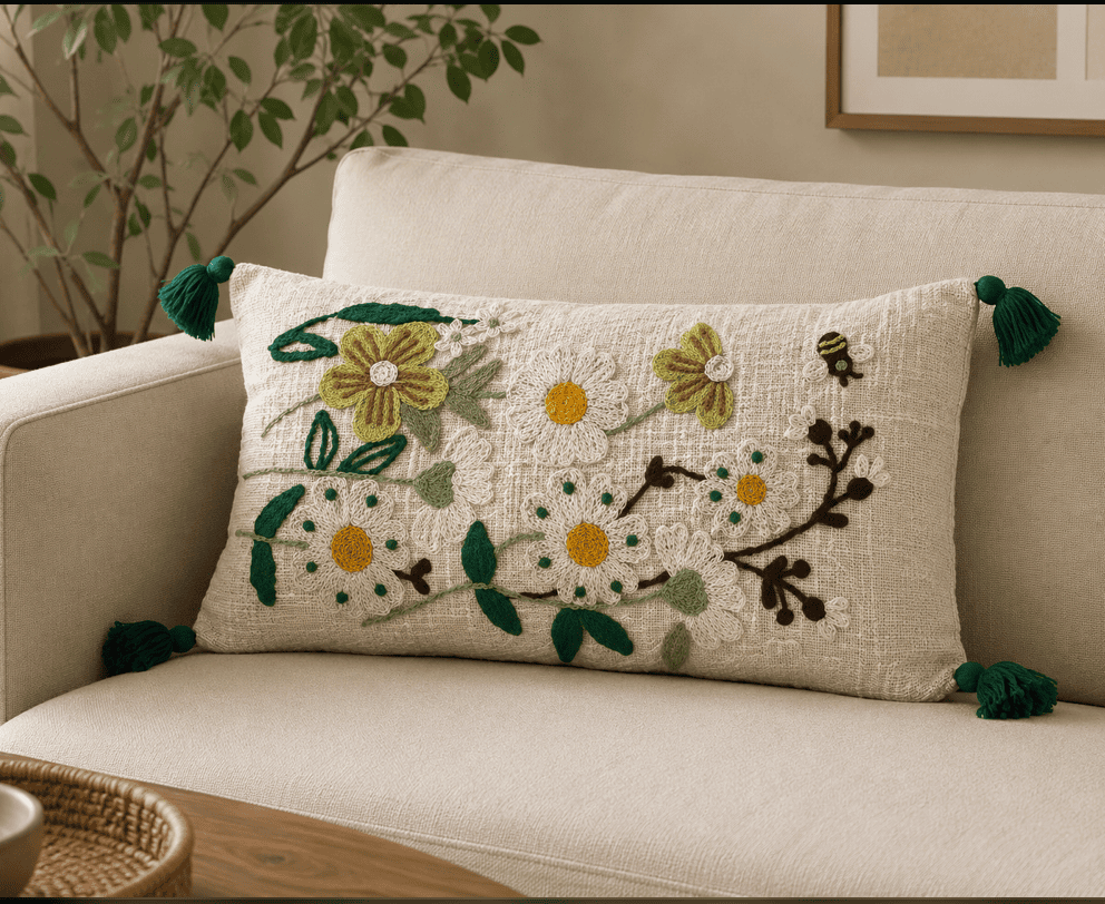 12 x 20 inch rectangular decorative cushion cover by Respun styled on a sofa
