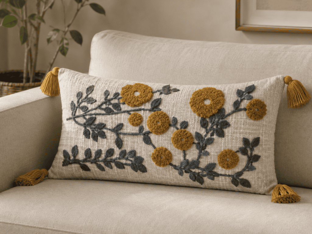 12 x 20 inch rectangular decorative cushion cover by Respun styled on a sofa
