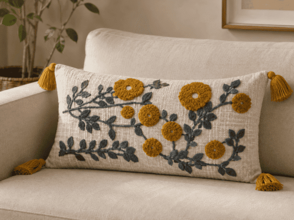 12 x 20 inch rectangular decorative cushion cover by Respun styled on a sofa
