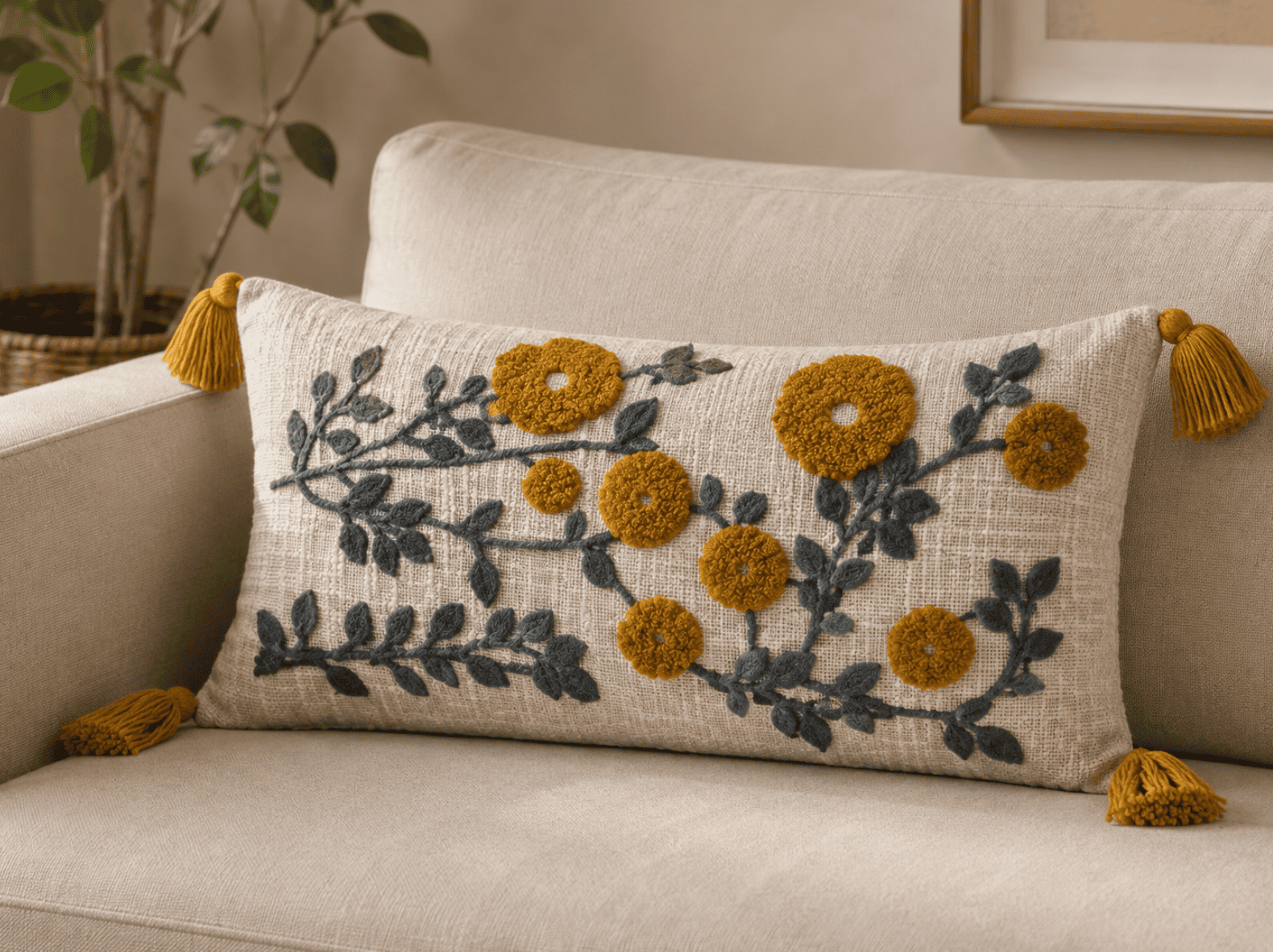 12 x 20 inch rectangular decorative cushion cover by Respun styled on a sofa