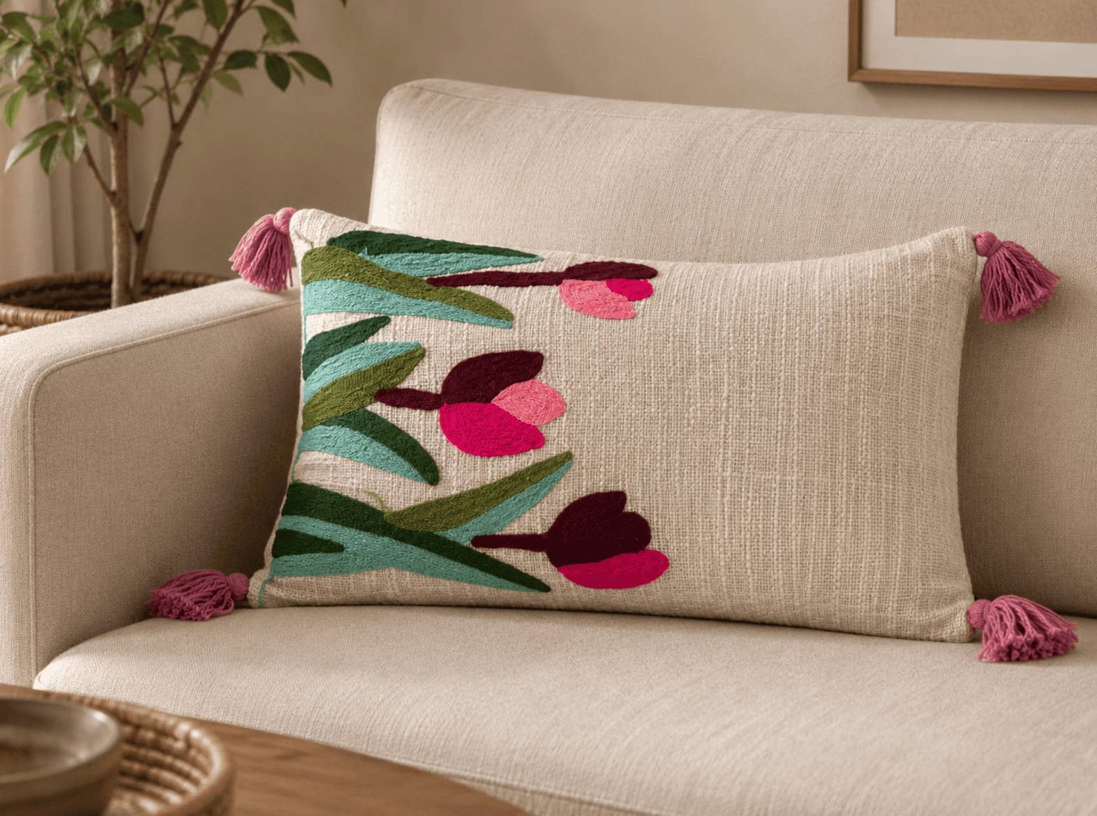 12 x 20 inch rectangular decorative cushion cover by Respun styled on a sofa