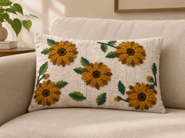12 x 20 inch rectangular decorative cushion cover by Respun styled on a sofa