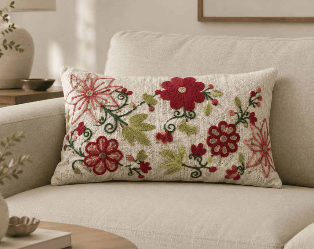 12 x 20 inch rectangular decorative cushion cover by Respun styled on a sofa