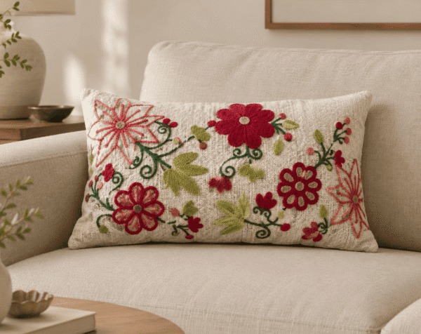 12 x 20 inch rectangular decorative cushion cover by Respun styled on a sofa
