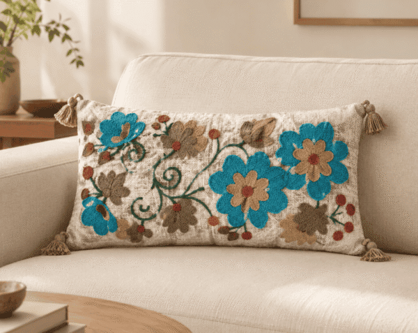 12 x 20 inch rectangular decorative cushion cover by Respun styled on a sofa