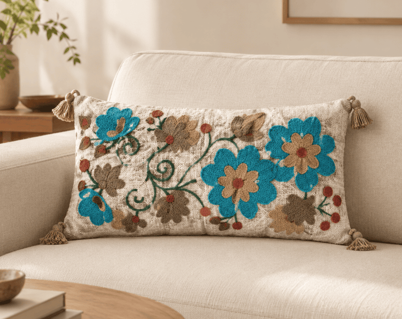 12 x 20 inch rectangular decorative cushion cover by Respun styled on a sofa