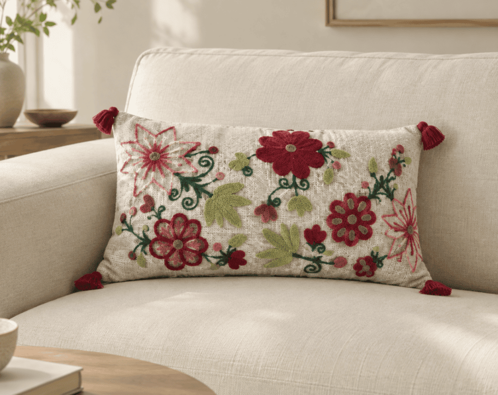 12 x 20 inch rectangular decorative cushion cover by Respun styled on a sofa