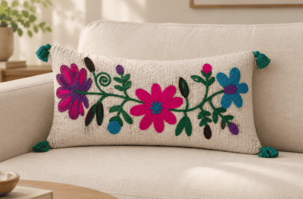12 x 20 inch rectangular decorative cushion cover by Respun styled on a sofa