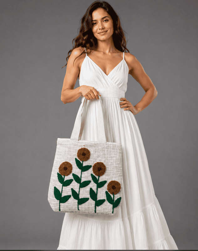 Respun sustainable designer tote bag with handcrafted textile design for everyday use