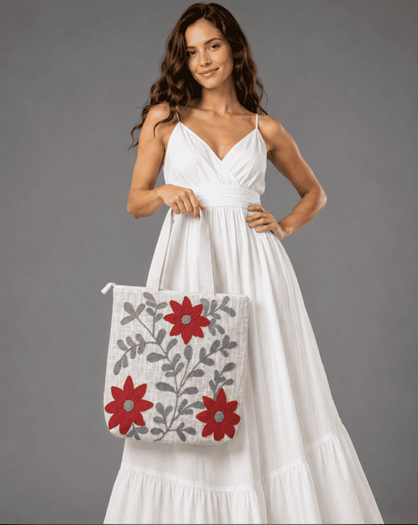 Respun sustainable designer tote bag with handcrafted textile design for everyday use