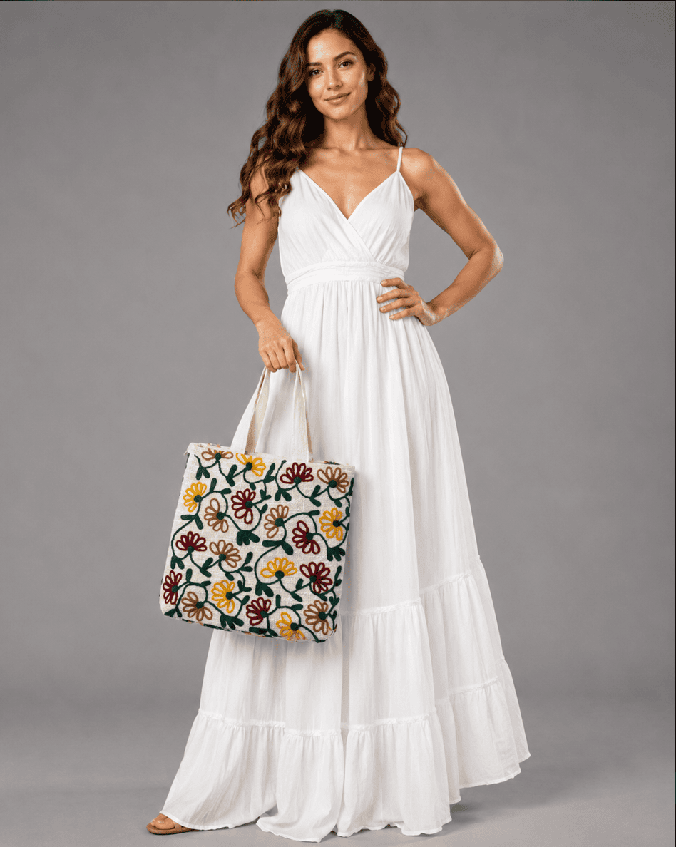 Respun sustainable designer tote bag with handcrafted textile design for everyday use
