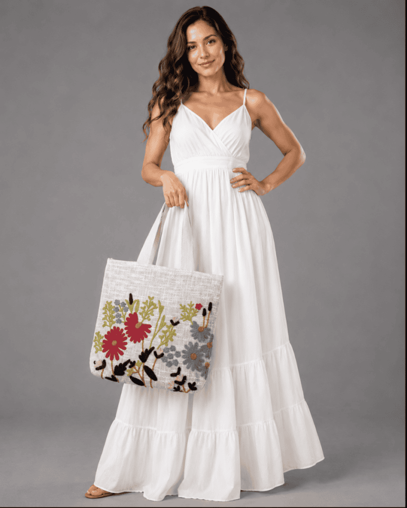 Respun sustainable designer tote bag with handcrafted textile design for everyday use