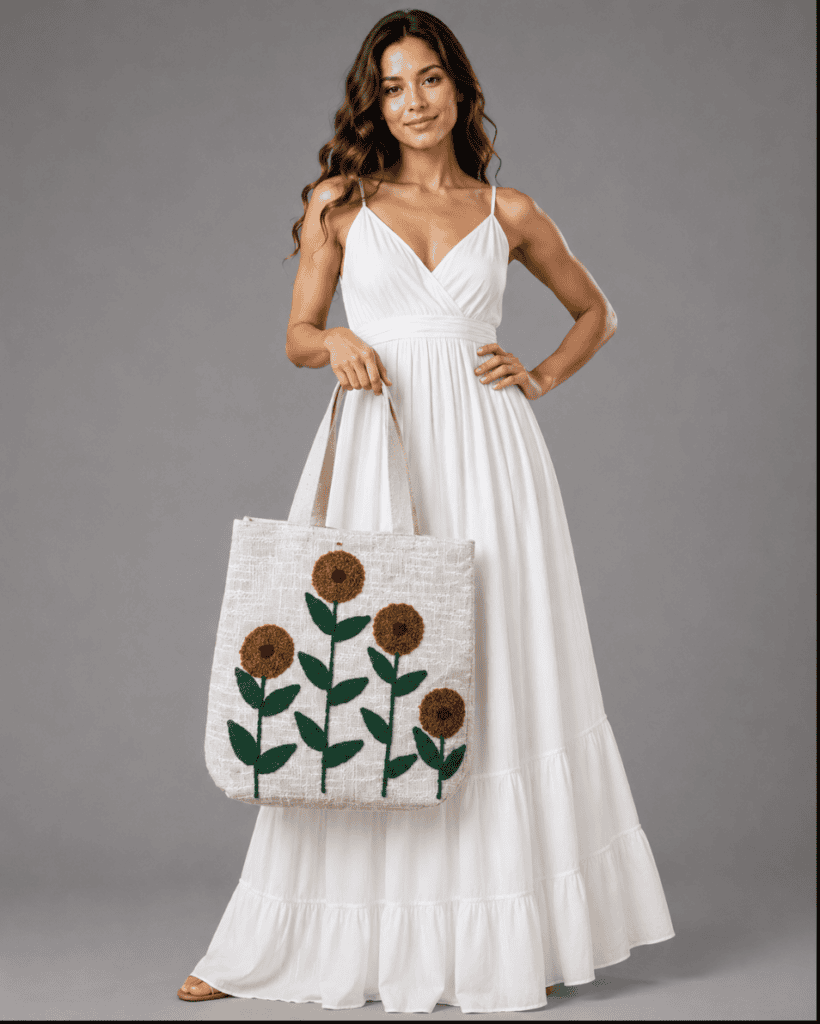 Respun sustainable designer tote bag with handcrafted textile design for everyday use