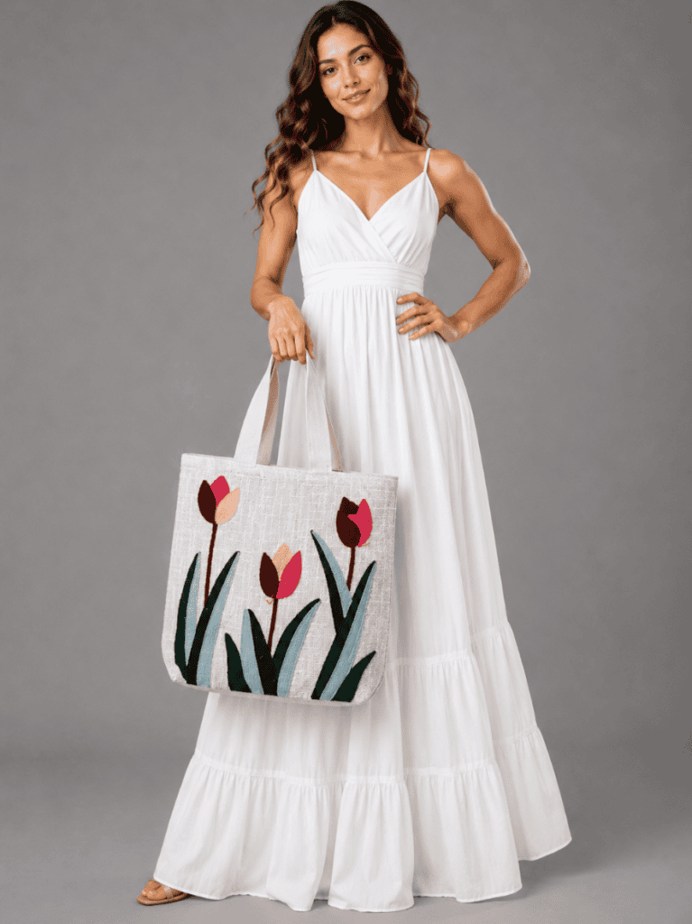 Respun sustainable designer tote bag with handcrafted textile design for everyday use
